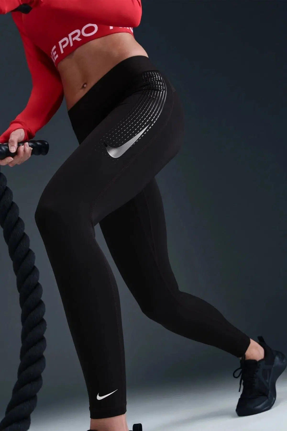 Nike Pro 365 Mid Rise Dri-Fit Womens Tight Grafik Baskılı Kadın Antreman Taytı Siyah