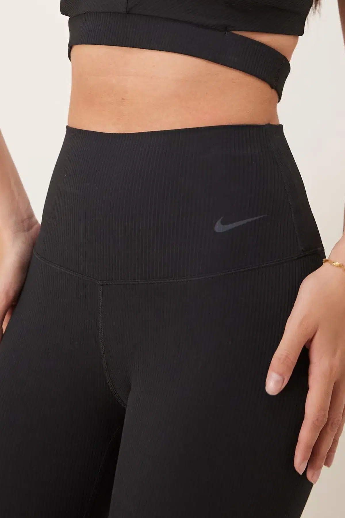 Nike Training Zenvy Dri Fit High Rise 7/8 Rib Leggings Kadın Fitilli Yüksek Bel Spor Tayt Siyah