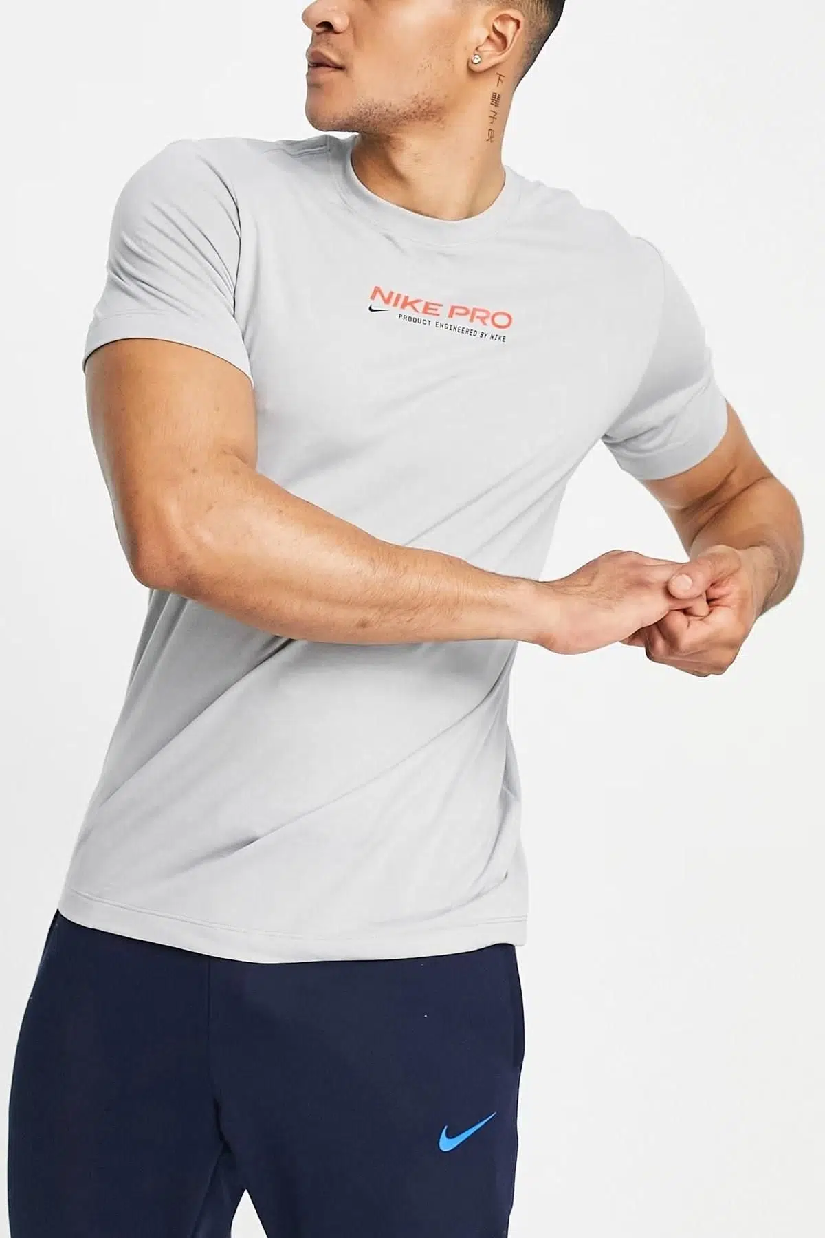 Nike Pro Dri Fit Training Logo Tshirt Grey Erkek Tişört Gri