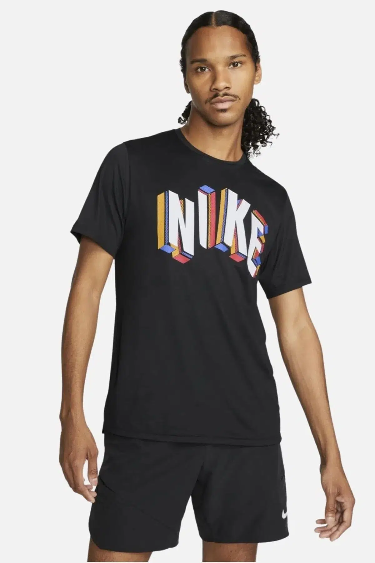 Nike Pro Dri Fit Men's Tight Fit Top Slim Fit Kısa Kollu Siyah Sweatshirt Body 
