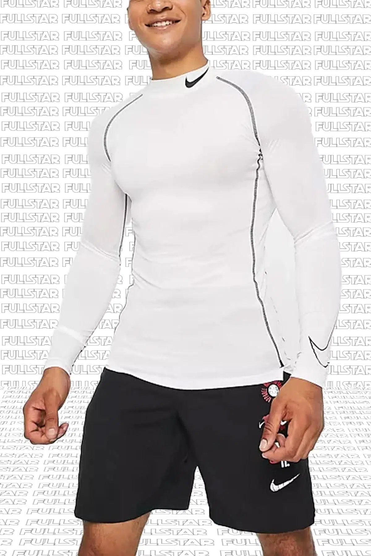 Nike Pro Dri Fit Tight Fit Long Sleeve Top Uzun Kollu Slim Beyaz Erkek Body 