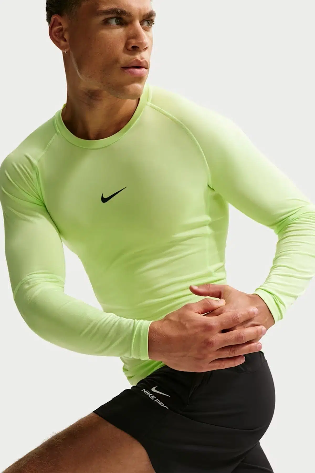 Nike Pro Dri Fit Tight Top Mens LS Uzun Kollu Erkek Antreman Sweatshirt Yeşil