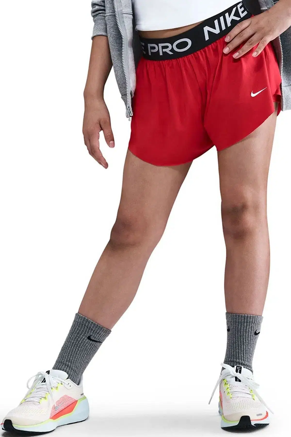 Nike Pro Dri Fit Older Kids' (Girls') 2in1 Shorts Kız Çocuk Taytlı Koşu Şortu Kırmızı