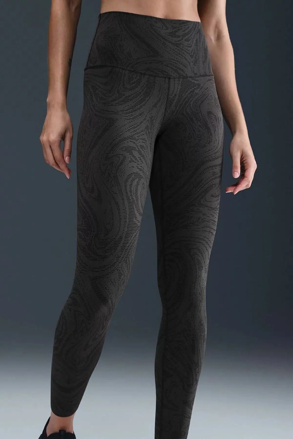 Nike Zenvy High Waisted 7/8 Leggings Kadın Lazer Kesim Baskılı Antrenman Taytı Siyah