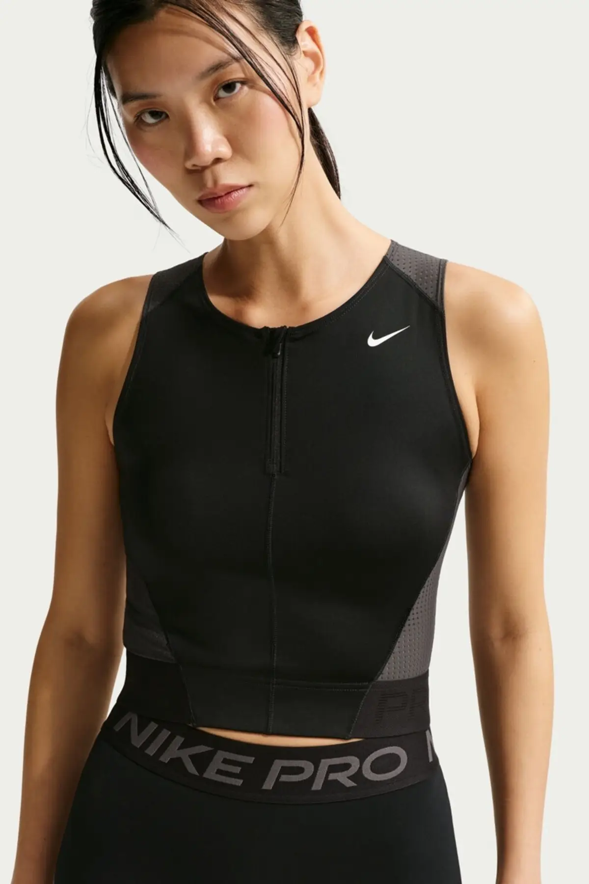 IB8949-010 Nike Pro Women's Dri Fit Tank Top Black Çeyrek Fermuar Kadın Antreman Atleti Siyah