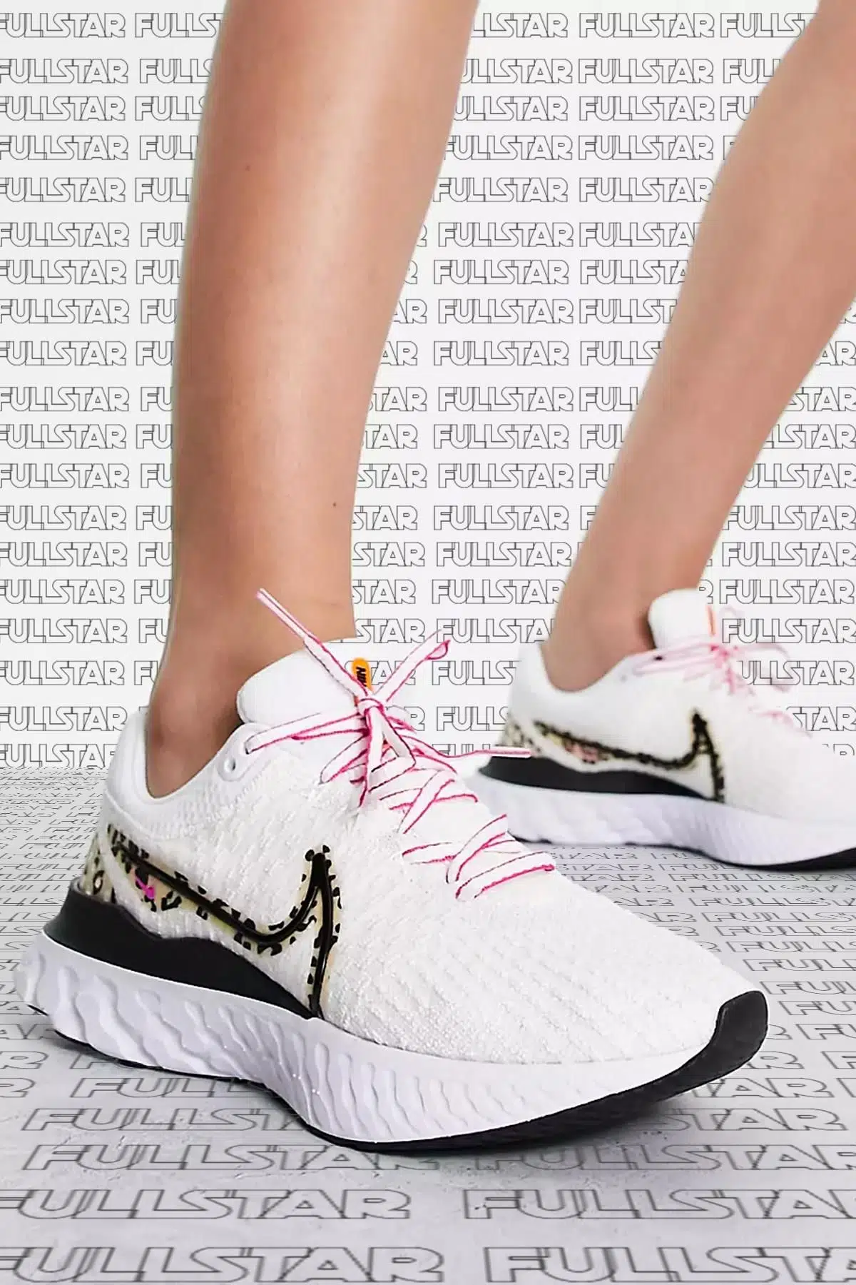 Nike React Infinity Flyknit 3 Road Running Leopard Swoosh Kadın Spor Ayakkabı Beyaz