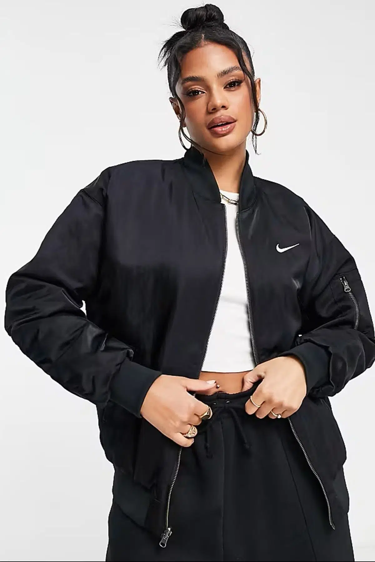 Nike Reversible Synthetic Fill Versity Loose Fit Bomber Jacket Kadın Çift Taraflı Bol Kesim Ceket Siyah