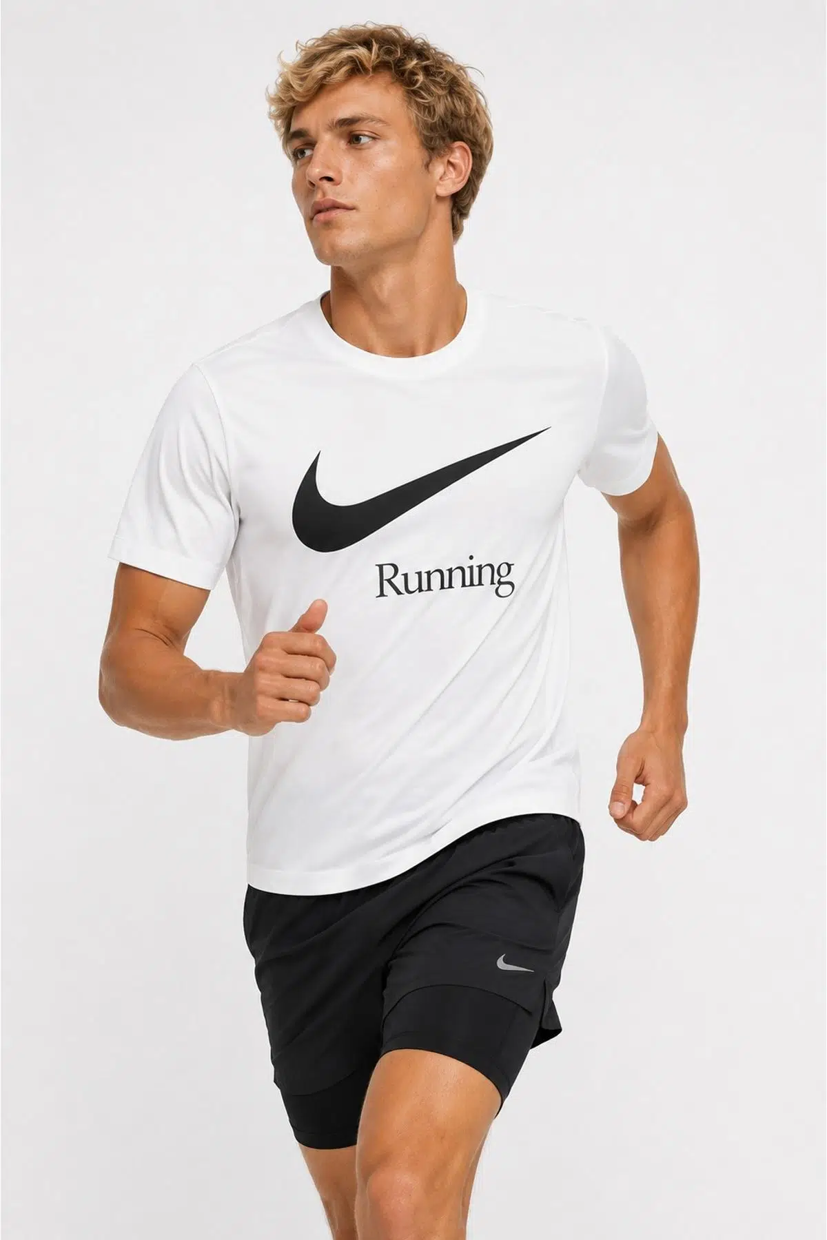 Nike Running Dri Fit Mens T-shirts Erkek Koşu Tişört Beyaz