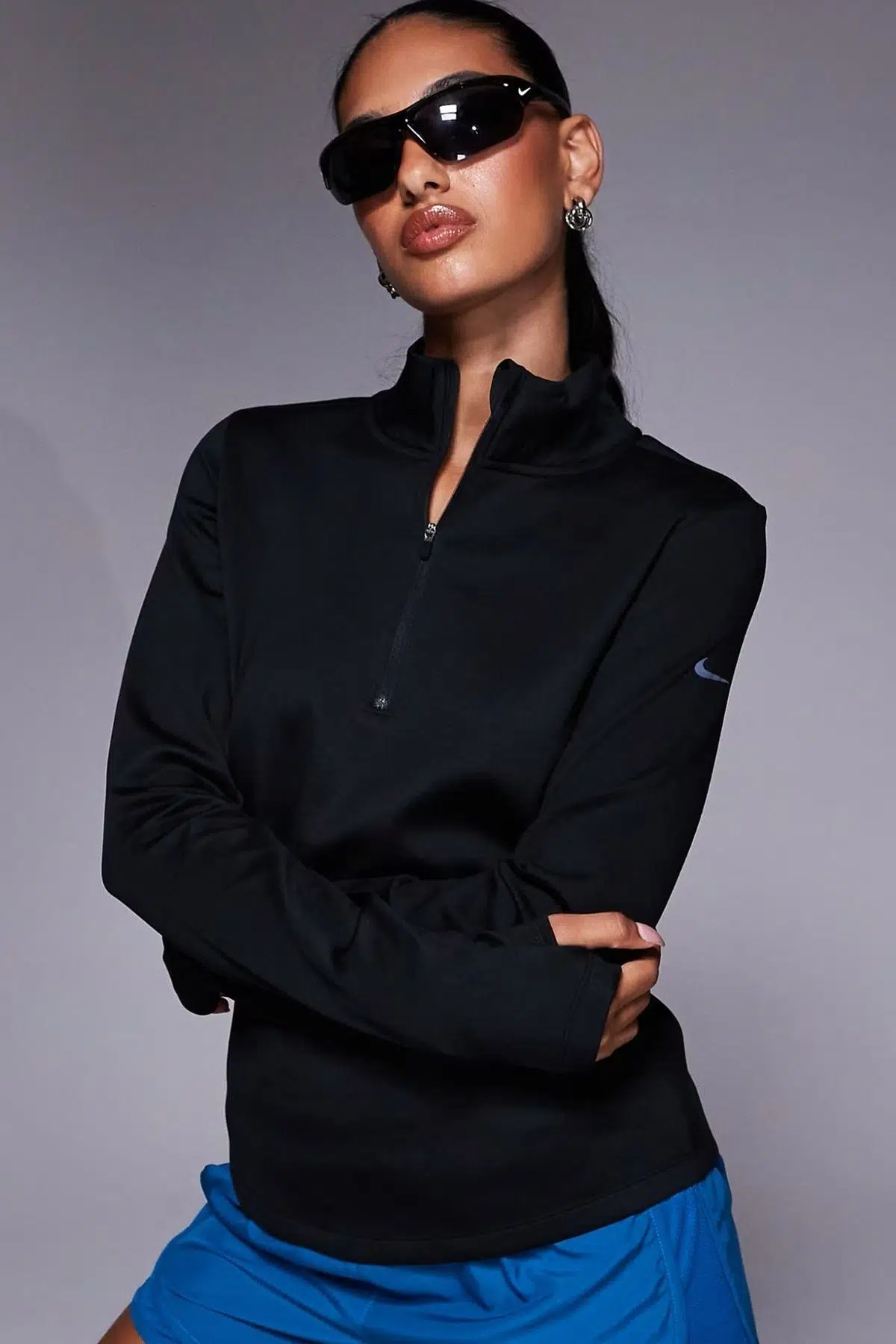 Nike One Training Dri Fit Half Zip Midlayer Long Sleeve Top Kadın 1/2 Fermuar Ligralı Kalın Sweatshirt Siyah
