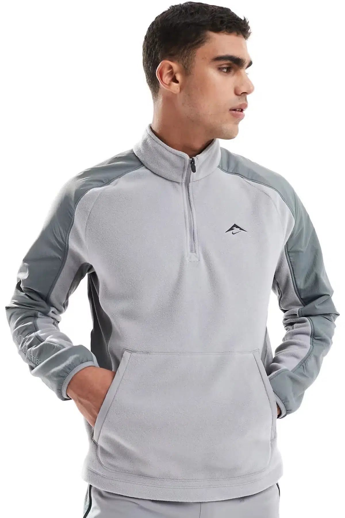 Nike Running Trail Polartec 1/4 zip fleece Erkek Yarım Fermuar Polar Sweatshirt Gri
