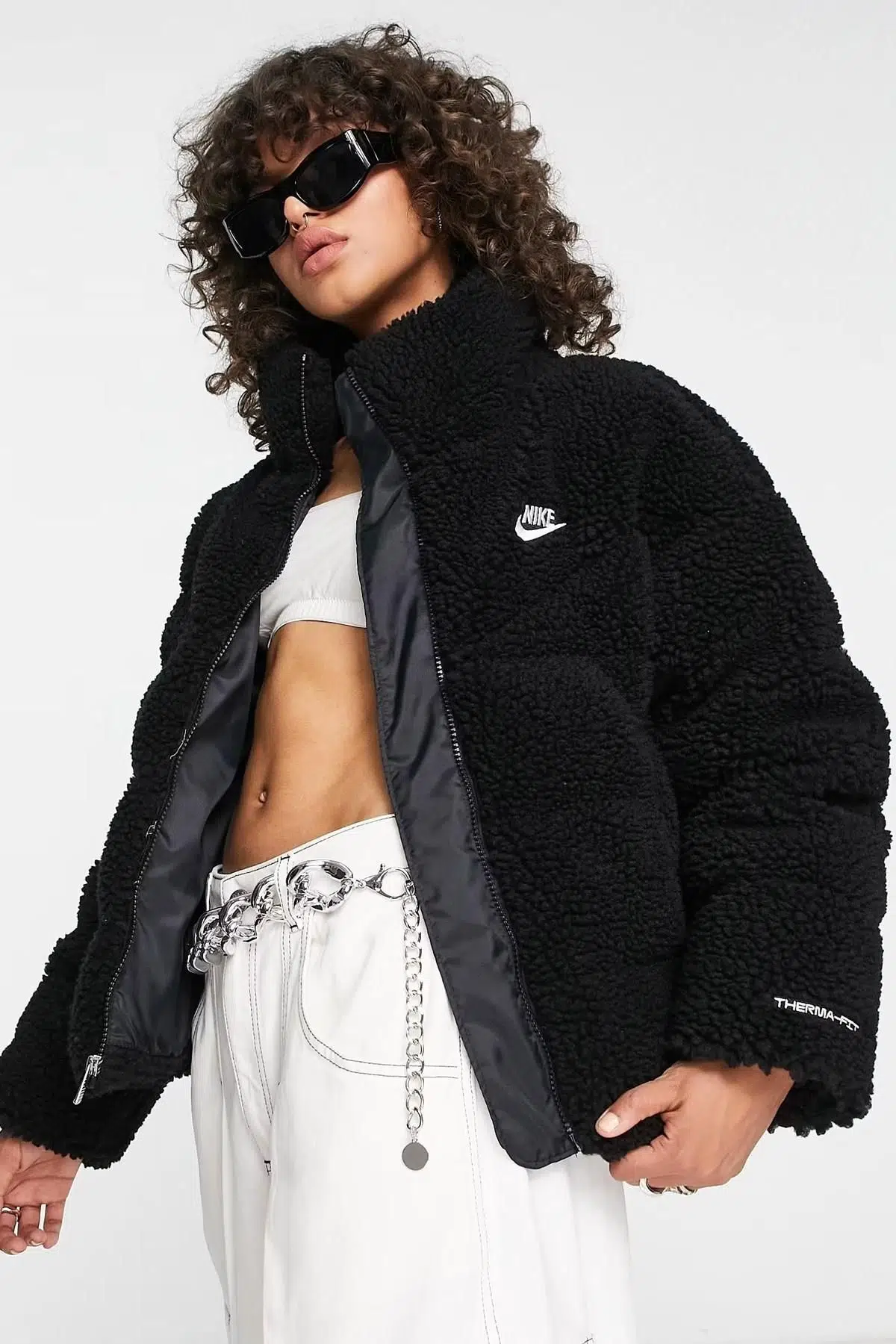 Nike Terma Fit City Serius Sherpa Puffer Synthetic Fill Full-Zip Loose Fit Black Kadın Bol Kesim Sentetik Dolgu Peluş Ceket Siyah