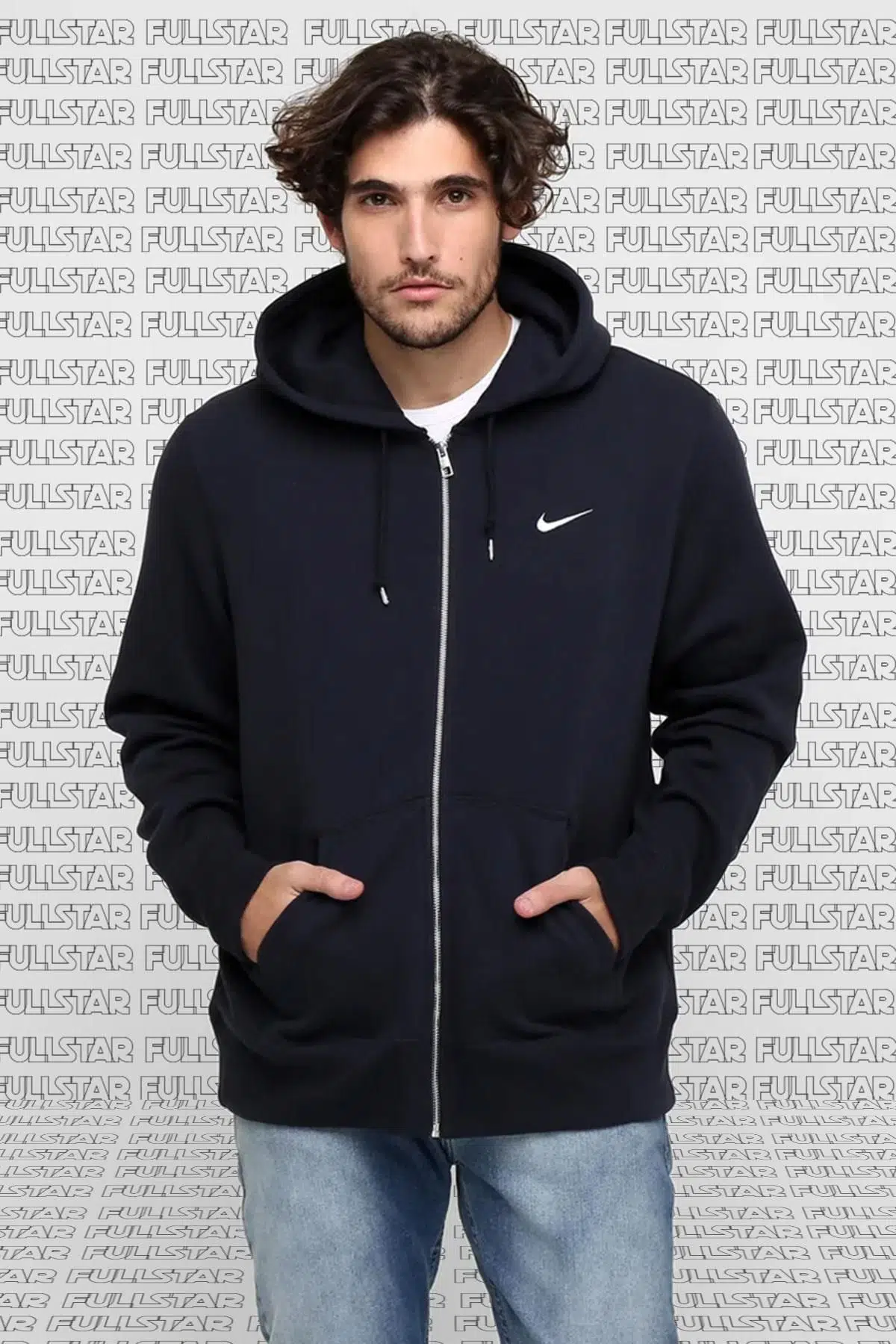 Nike Silver Full Zip Mens Hoodie Kapüşonlu Fermuarlı Lacivert Sweatshirt