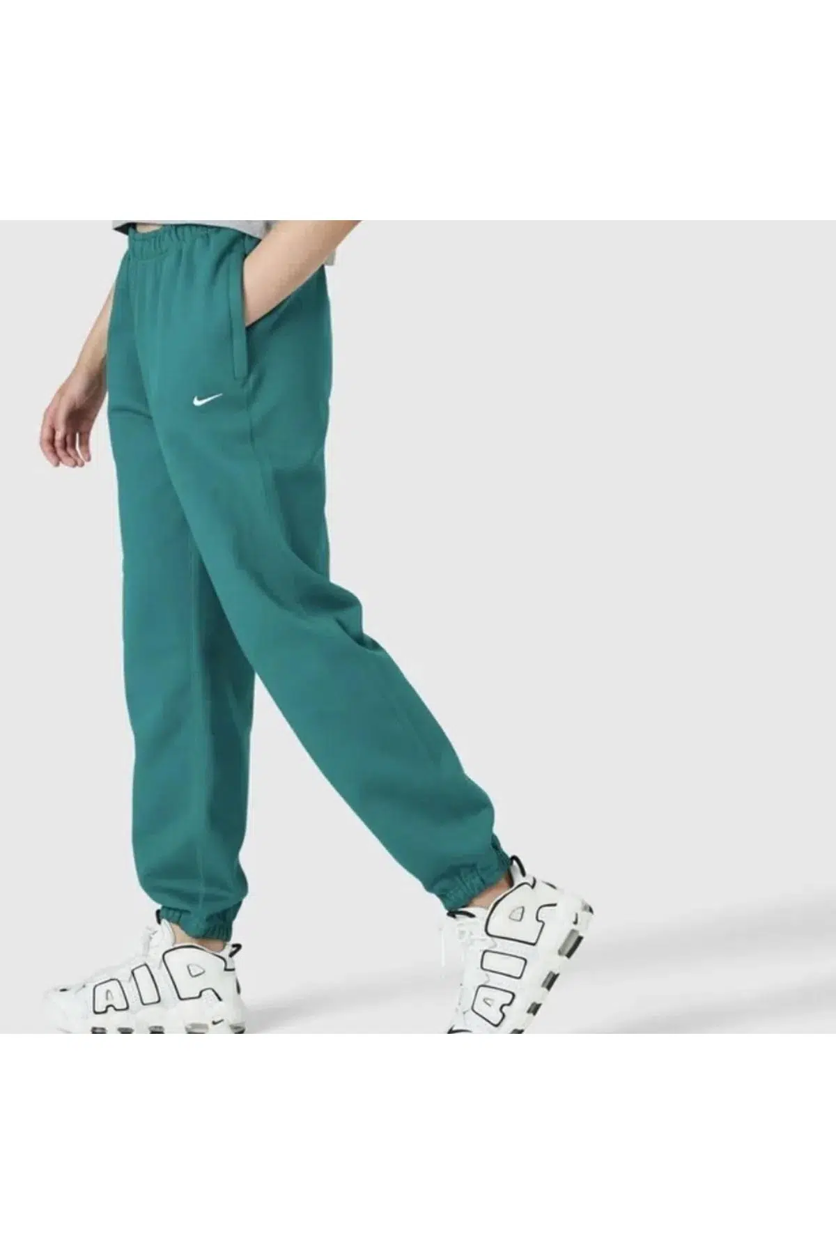Nike Solo Swoosh Fleece Pant Pamuklu Bol Kesim Yüksek Bel Kadın Eşofman Altı Yeşil
