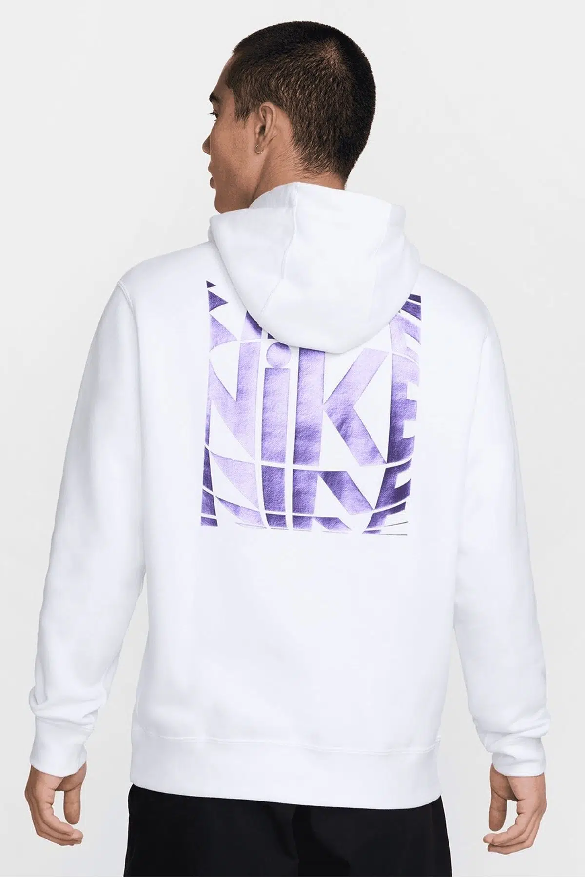 Nike Club Pull Over Big Logo Graphic Hoodie Erkek Kapüşonlu Parlak Logolu Sweatshirt Beyaz