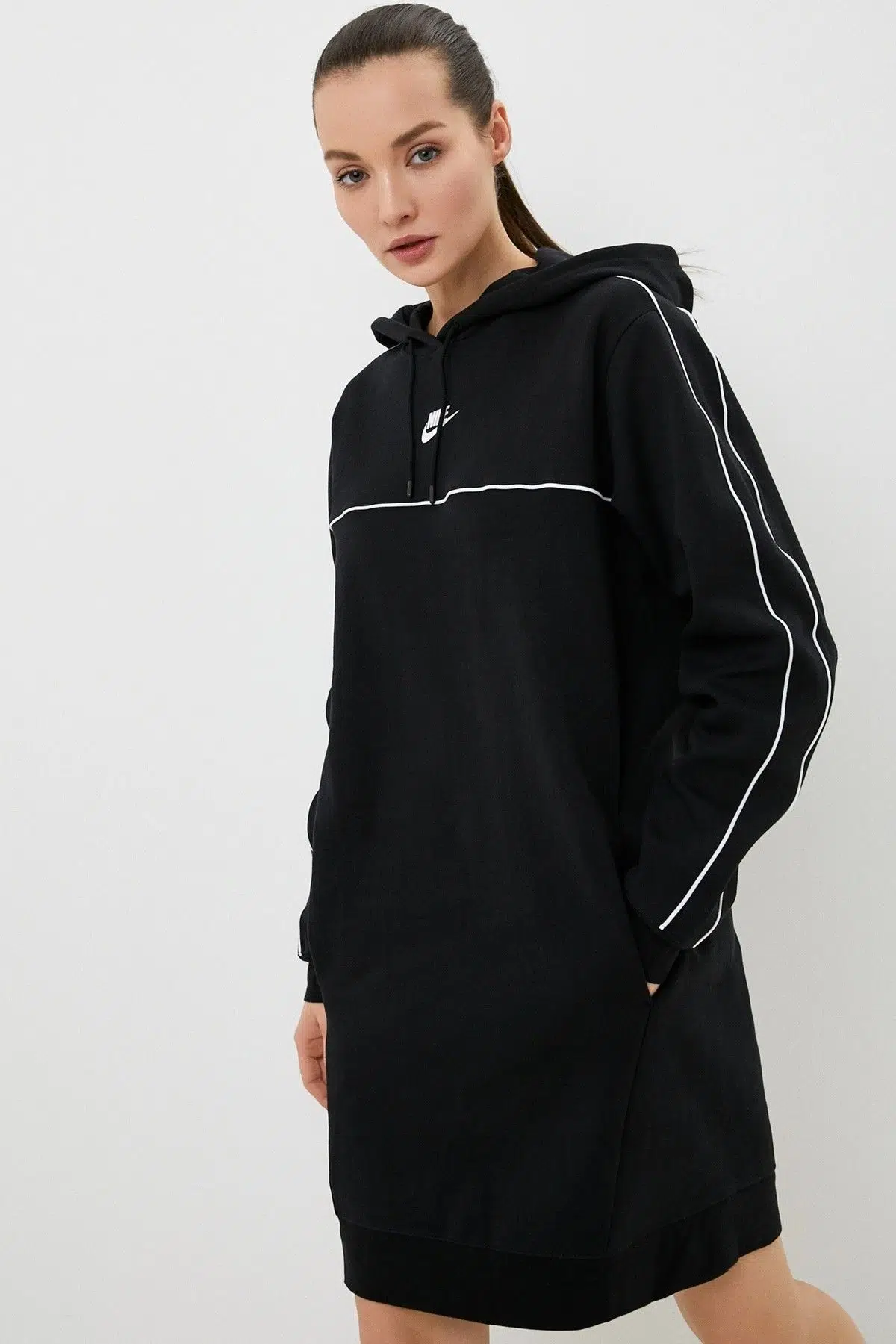 Nike Sportswear Mlnm Fleece Loose Fit Women's Dress Kadın Kapüşonlu Bol Kesim Elbise Siyah