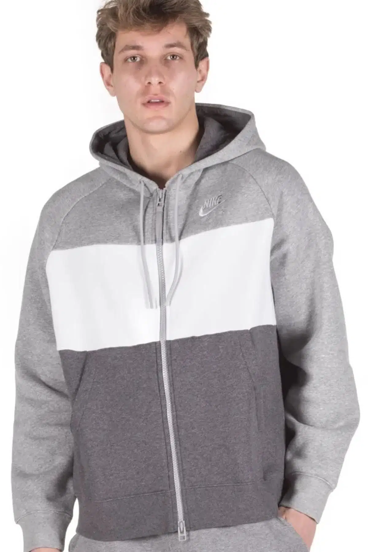 Nike Sportswear Air French Terry Fleece Full-Zip Hoodie Bol Kesim Erkek Kapüşonlu Sweatshirt Gri
