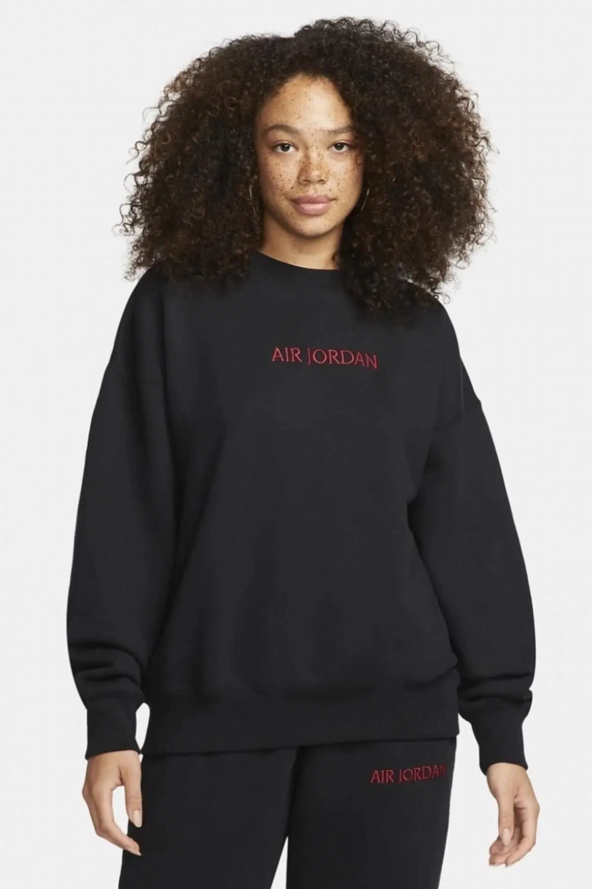 Nike Air Jordan Wordmark Fleece Oversized Fit Women's Crew Geniş Kalıp Kadın Sweatshirt Siyah