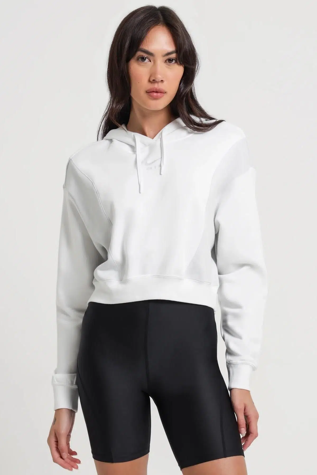 Nike Air Oversized Crop Fleece Hoodie White Büyük Beden Kısa Kadın Kapüşonlu Sweatshirt Kırık Beyaz