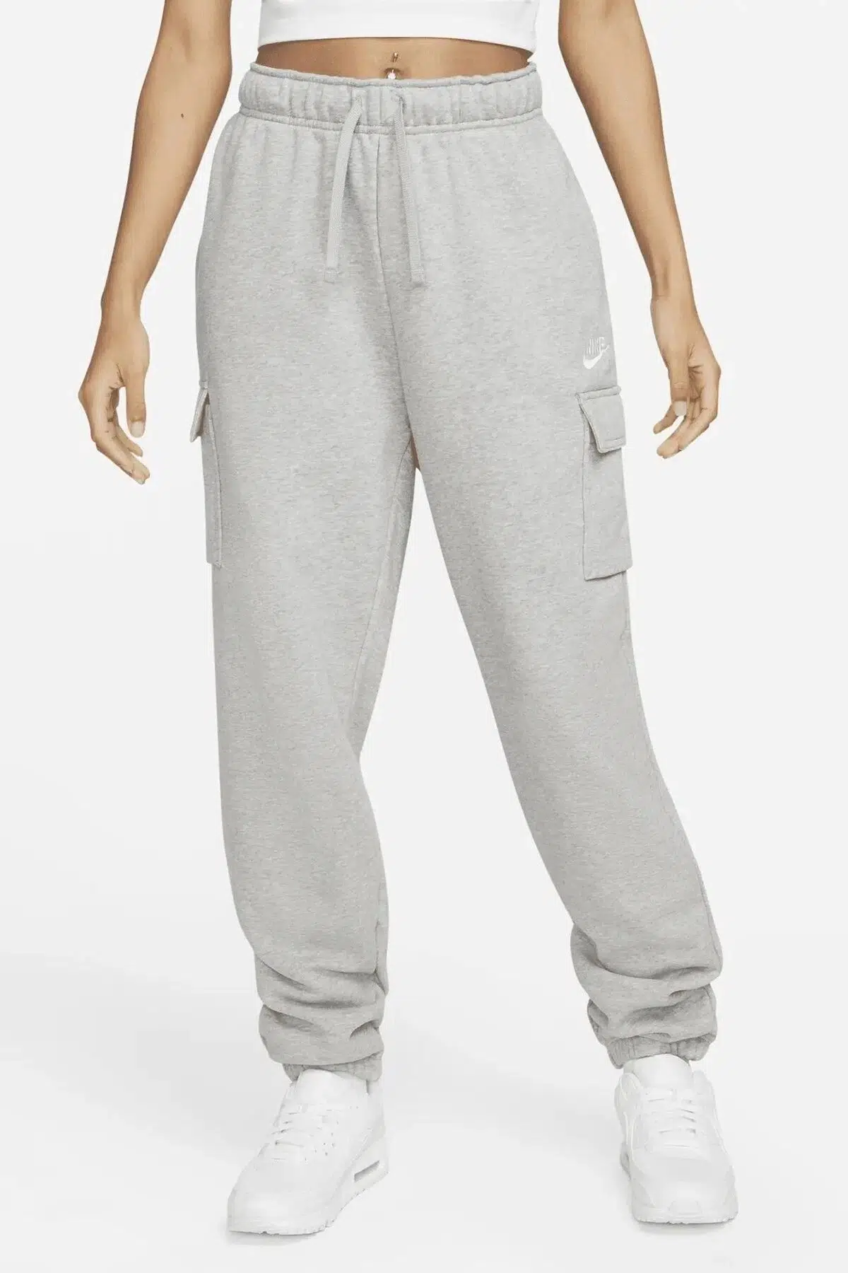 Nike Sportswear Club Fleece Mid Rise Cargo Jogger Overize Kadın Kargo Cepli Büyük Beden Eşofman Atlı Gri