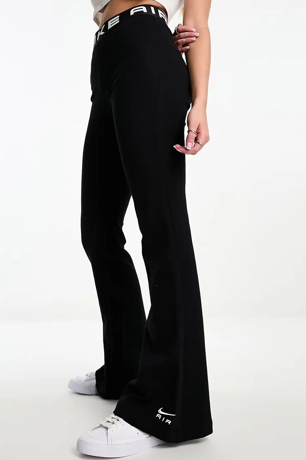 Nike Air High Rise Wide Leg Jersey Leggings Kadın Yüksek Bel Bol Paça Tayt Siyah