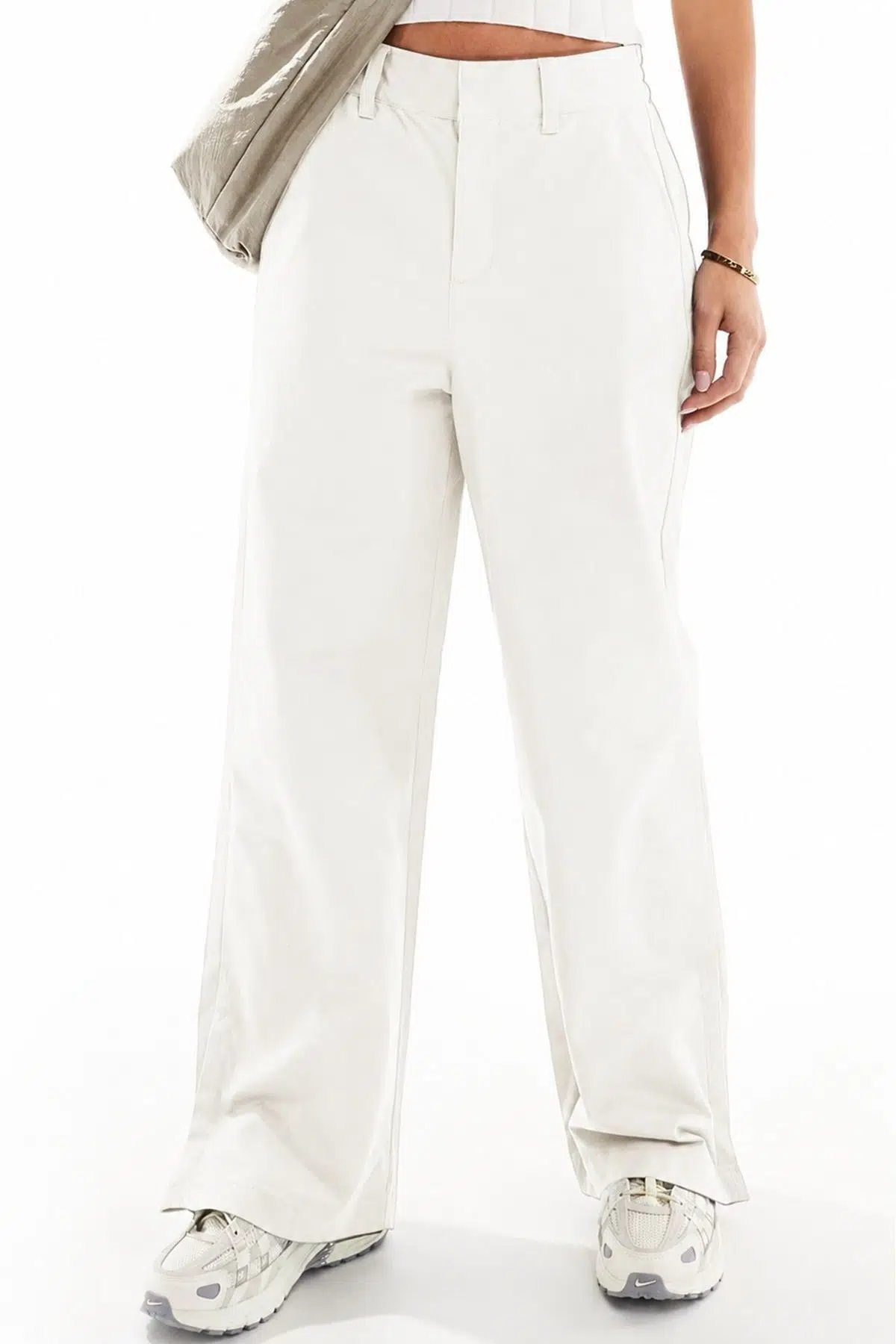 Nike Sportswear Collection Mid Rise Twill Trousers Kadın Çıt Çıt Yırtmaç Paçalı Eşofman Altı Kırık Beyaz