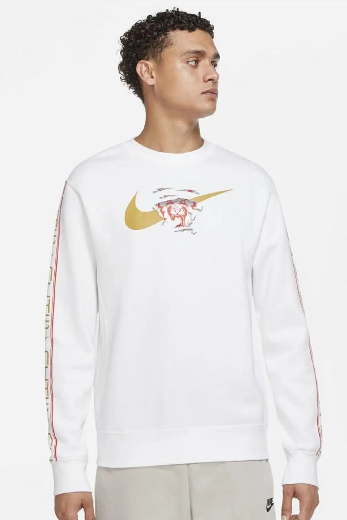 Nike Tiger Fleece Crew Sweat White Rahat Kesim Erkek Spor Sweatshirt