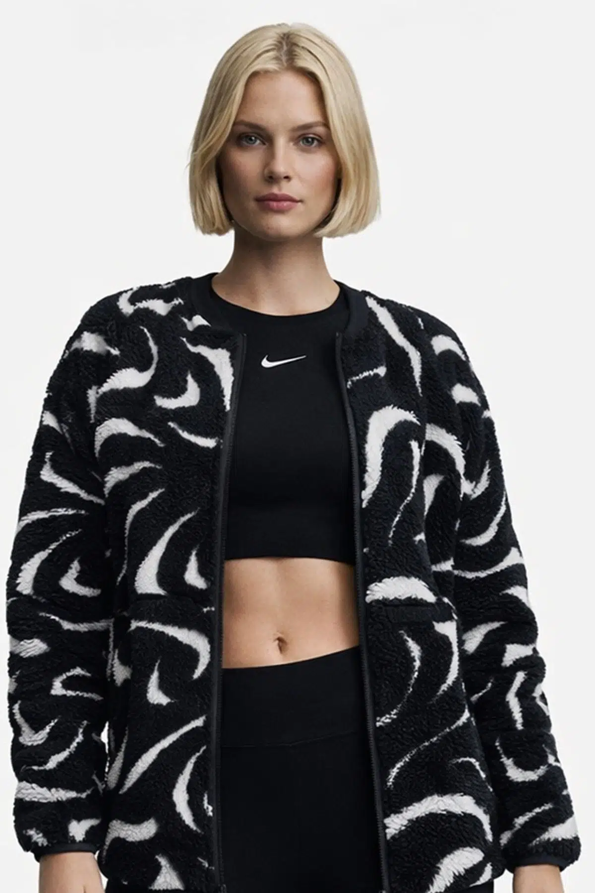 Nike Sportswear Cozy Terma Fit Women's Loose High Pile Jacket Kadın Bol Kesim Peluş Spor Ceket Siyah
