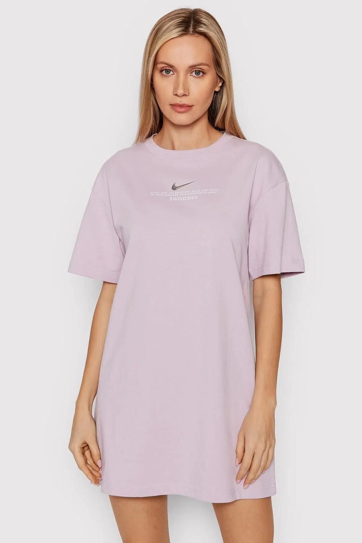 Nike Silver Swoosh Loose Fit Cotton Tee Dress Bol Kesim Tişört Elbise Lila