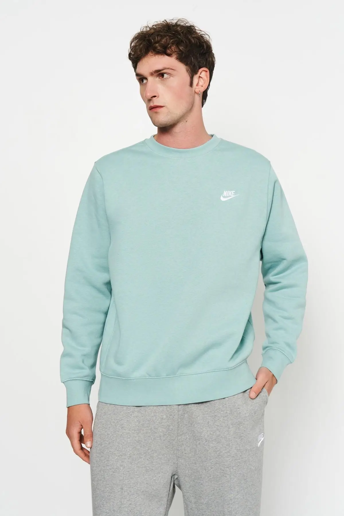 BV2662-309 Nike Sportswear Crew Sweat Cotton Pamuklu Sweatshirt Su Yeşili