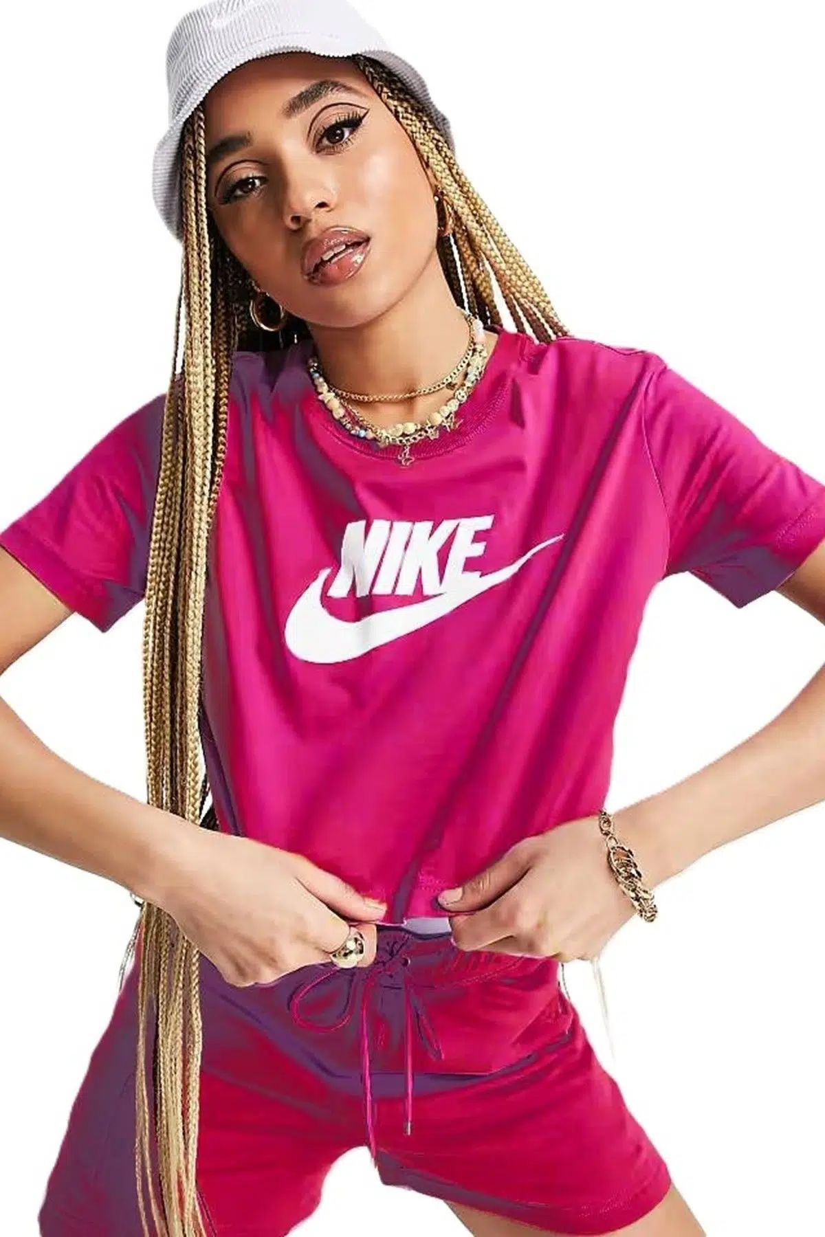 Nike Sportswear Crop icon Futura Loose Fit Tee ince Bol Kesim Kısa Fuşya Tişört
