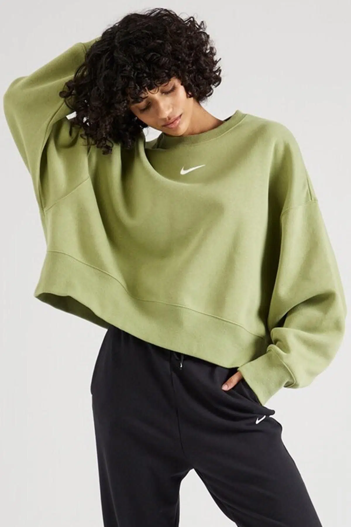 Nike Sportswear Essential Collection Fleece Oversized Crew Kadın Sweatshirt Yeşil