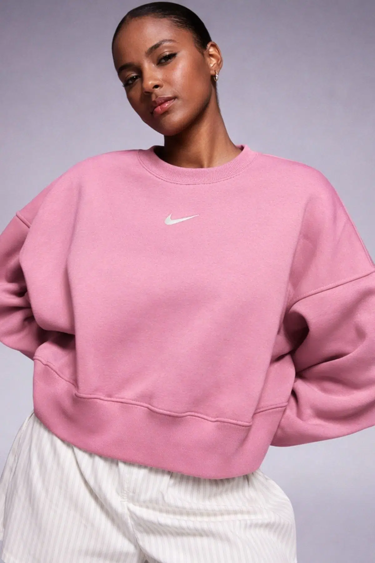 Nike Sportswear Essential Collection Fleece Oversized Kadın Sweatshirt Soft Pink 