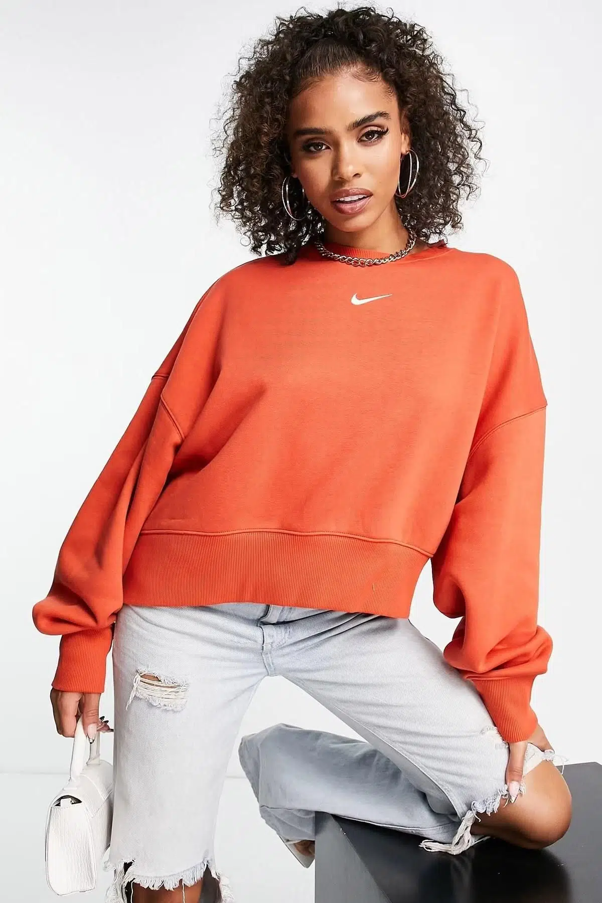 Nike Sportswear Essential Collection Fleece Oversized Kadın Sweatshirt Turuncu