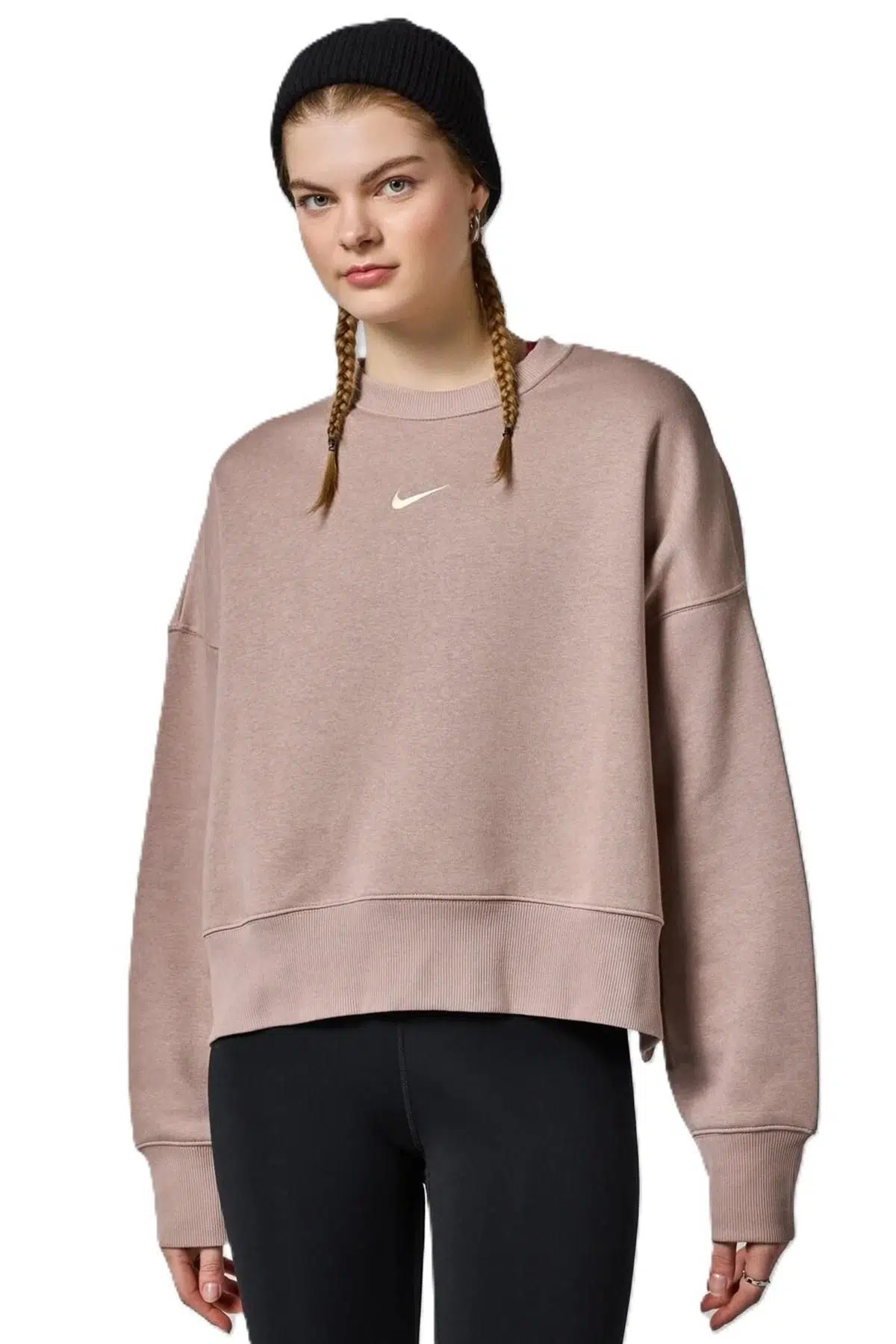 Nike Sportswear Essential Collection Fleece Oversized Purple Kadın Sweatshirt Sütlü Kahve