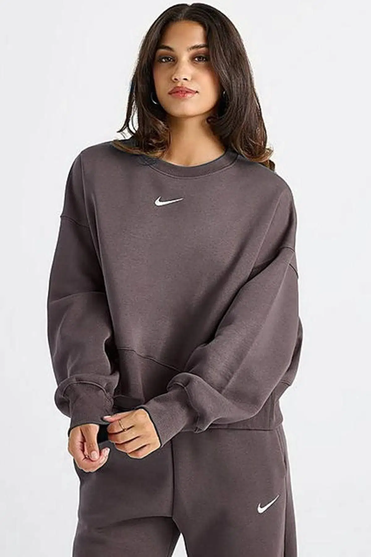 Nike Sportswear Essential Collection Fleece Oversized Kadın Sweatshirt Kahverengi