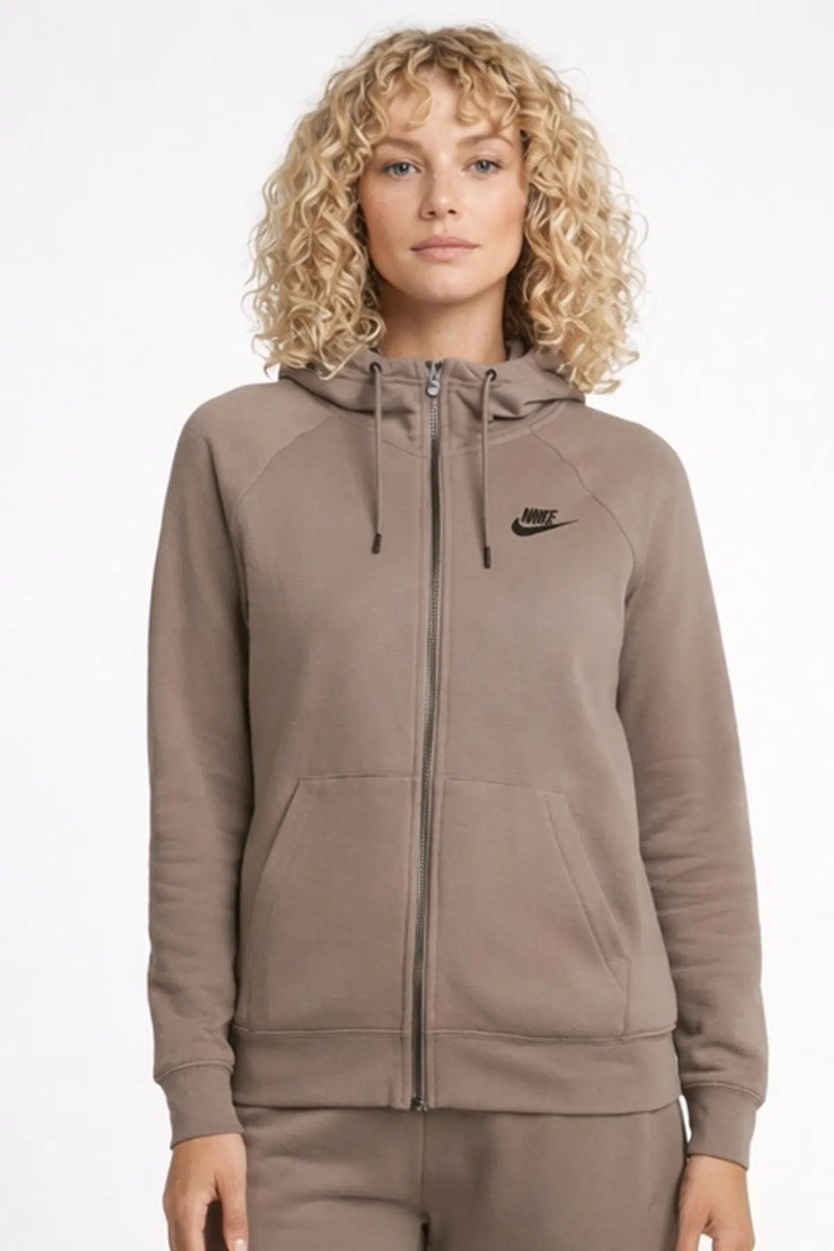 Nike Sportswear Essential Fleece Full Zip Hoodie Kadın Kapüşonlu Sweatshirt Kahverengi