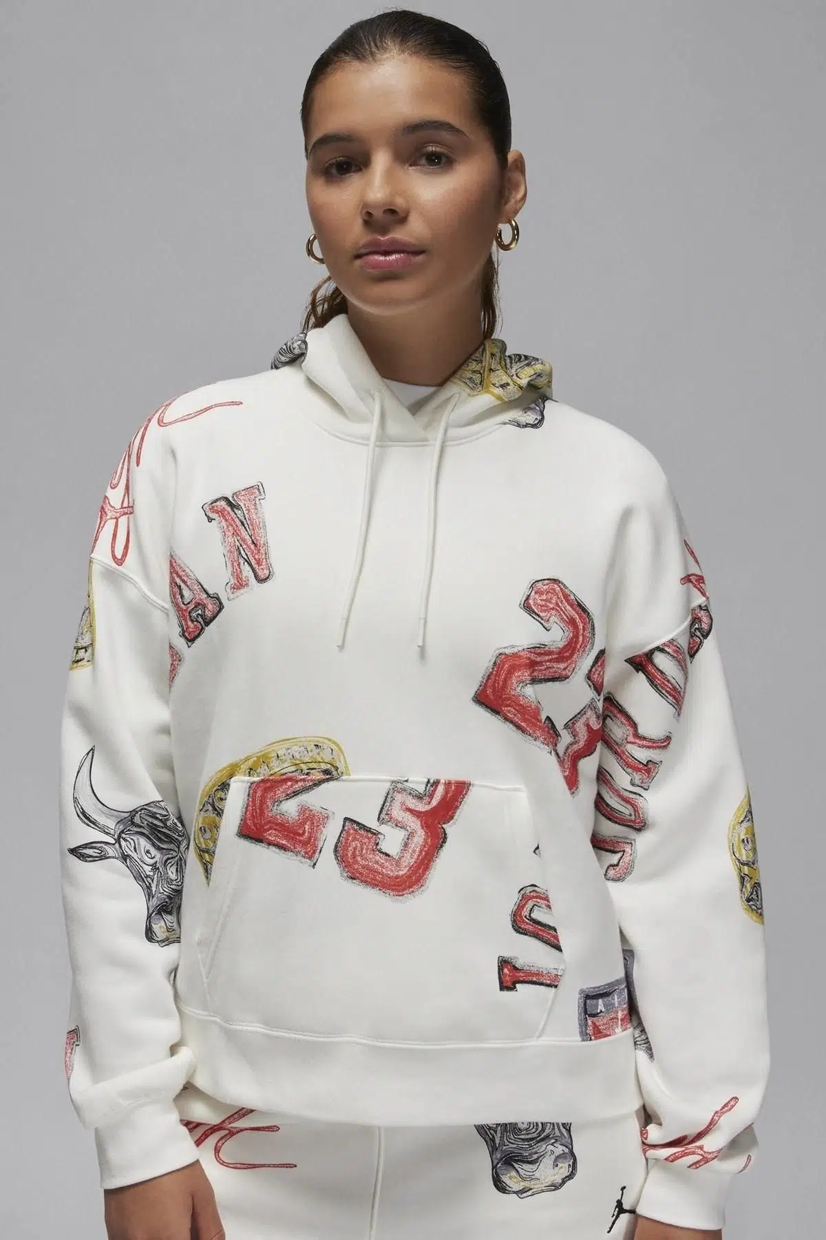 Nike Jordan Brooklyn Fleece Women's Loose Fit Hoodie Kapüşonlu Kadın Bol Beden Sweatshirt Krem