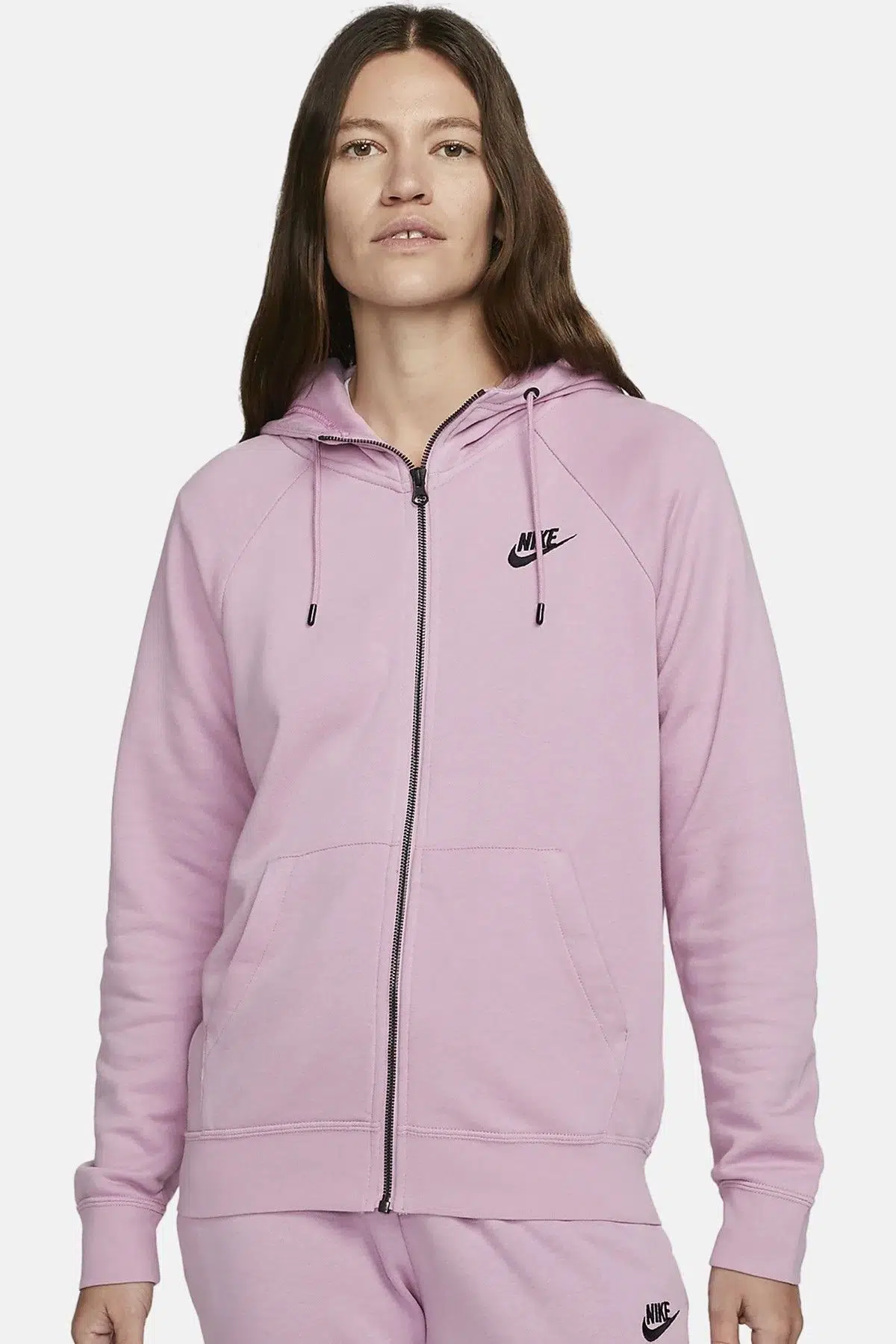 Nike Sportswear Essential Fleece Full Zip Hoodie Kadın Kapüşonlu Sweatshirt Pembe