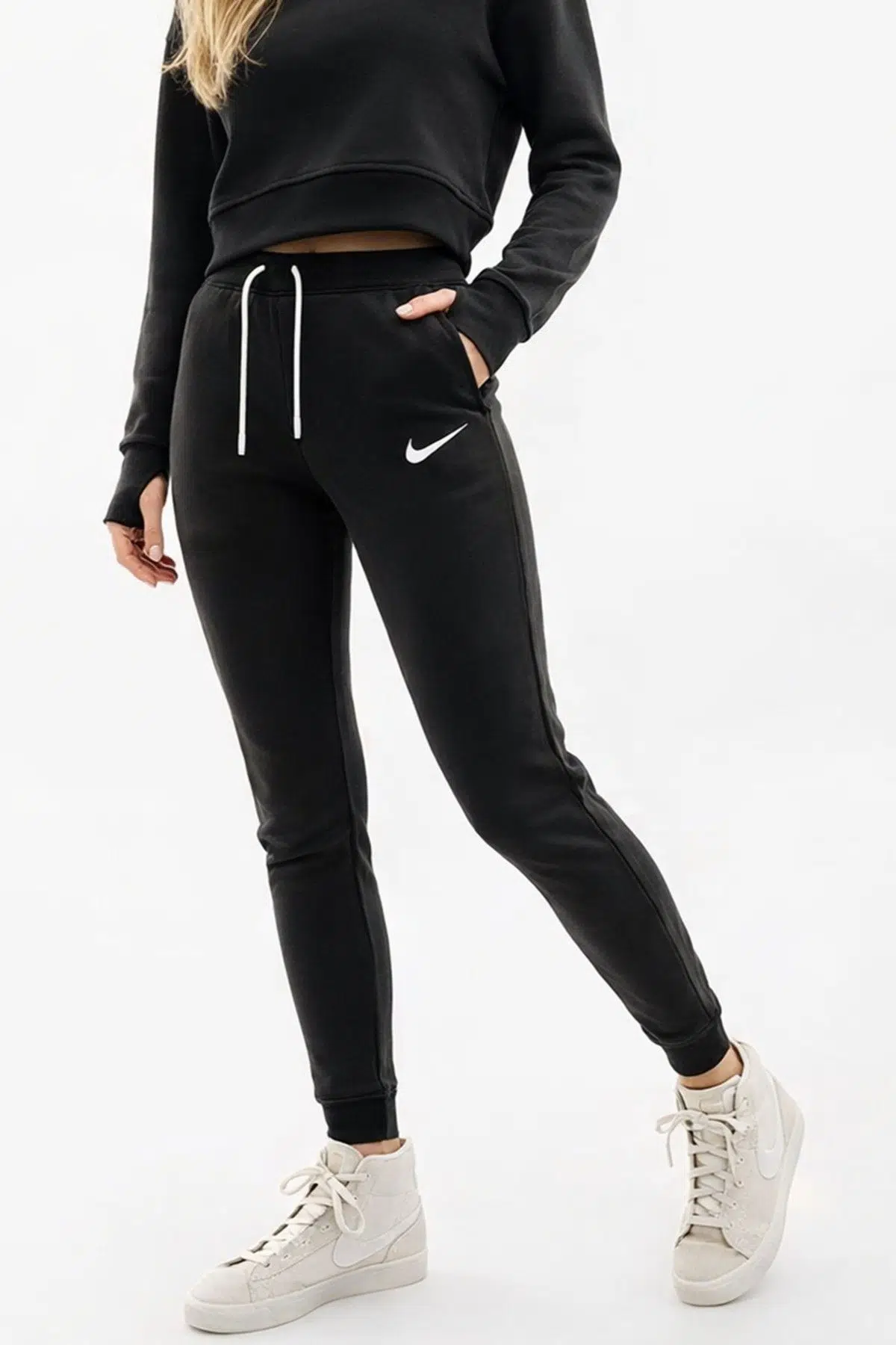 Nike Sportswear Essential Fleece Fermuar Cepli Kadın Siyah Eşofman Altı 