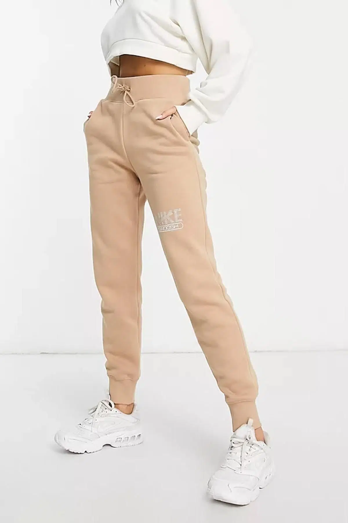 Nike Swoosh Fleece Joggers Brown Şardonlu Bol Kesim, Yüksek Belli Kadın Eşofman Altı Sütlü Kahve