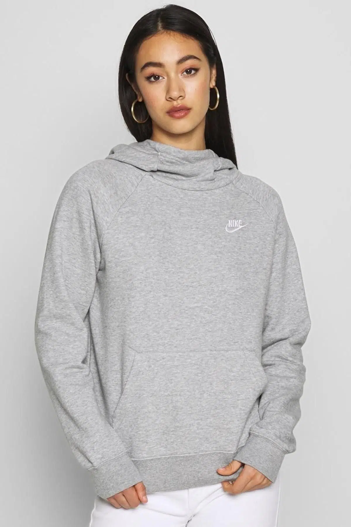 Nike Sportswear Essential Funnel Neck Hoodie in Gray Boğazlı Kapüşonlu Sweat Gri