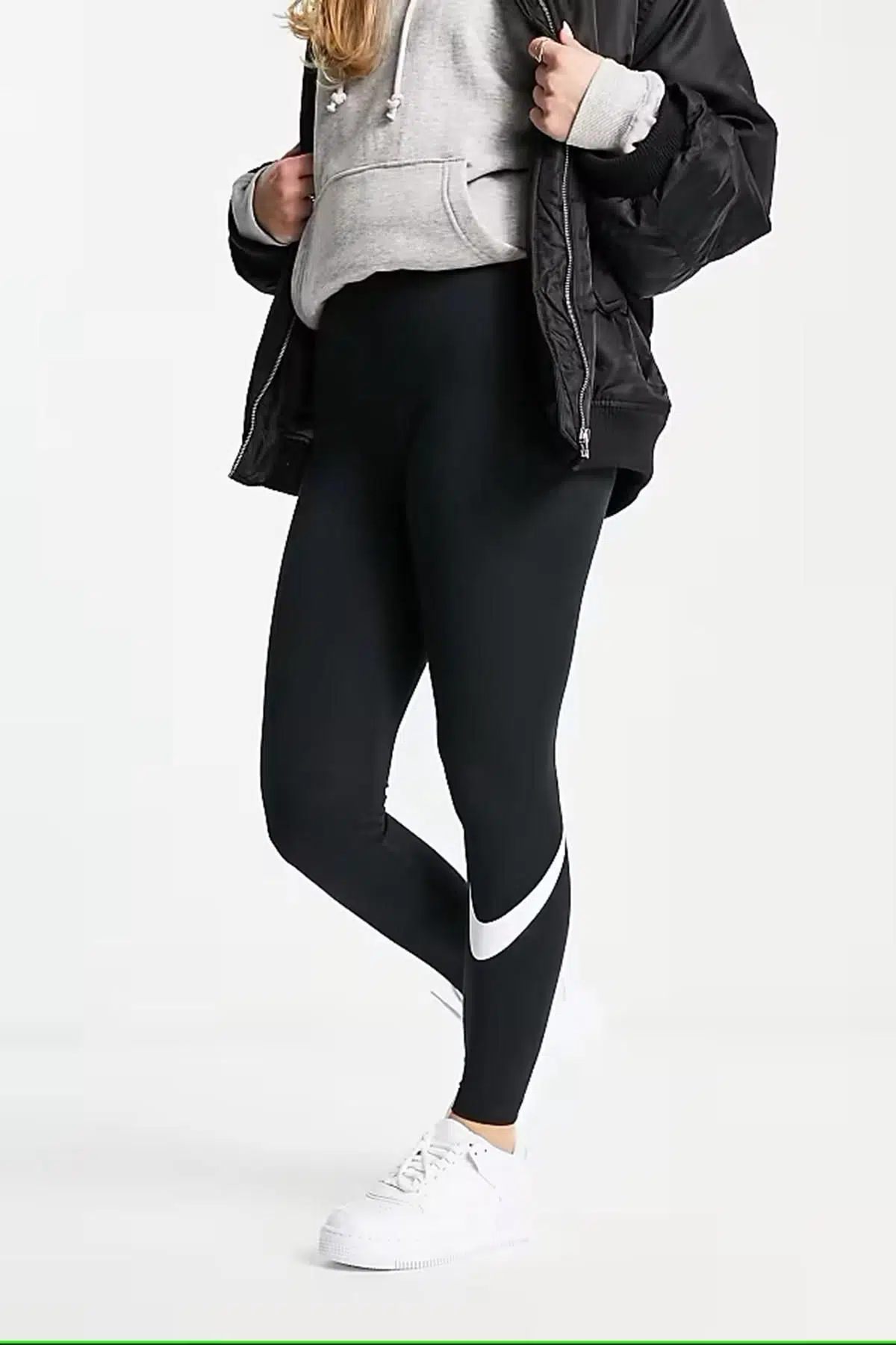 Nike Sportswear Essential Mid Rise Swoosh Leggings Plus Büyük Beden Kadın Siyah Günlük Stil Tayt