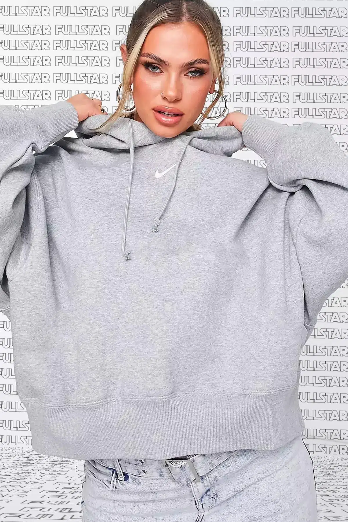 Nike Sportswear Fleece Hoodie Oversized Fit Kapüşonlu Bol Kesim Sweatshirt Gri