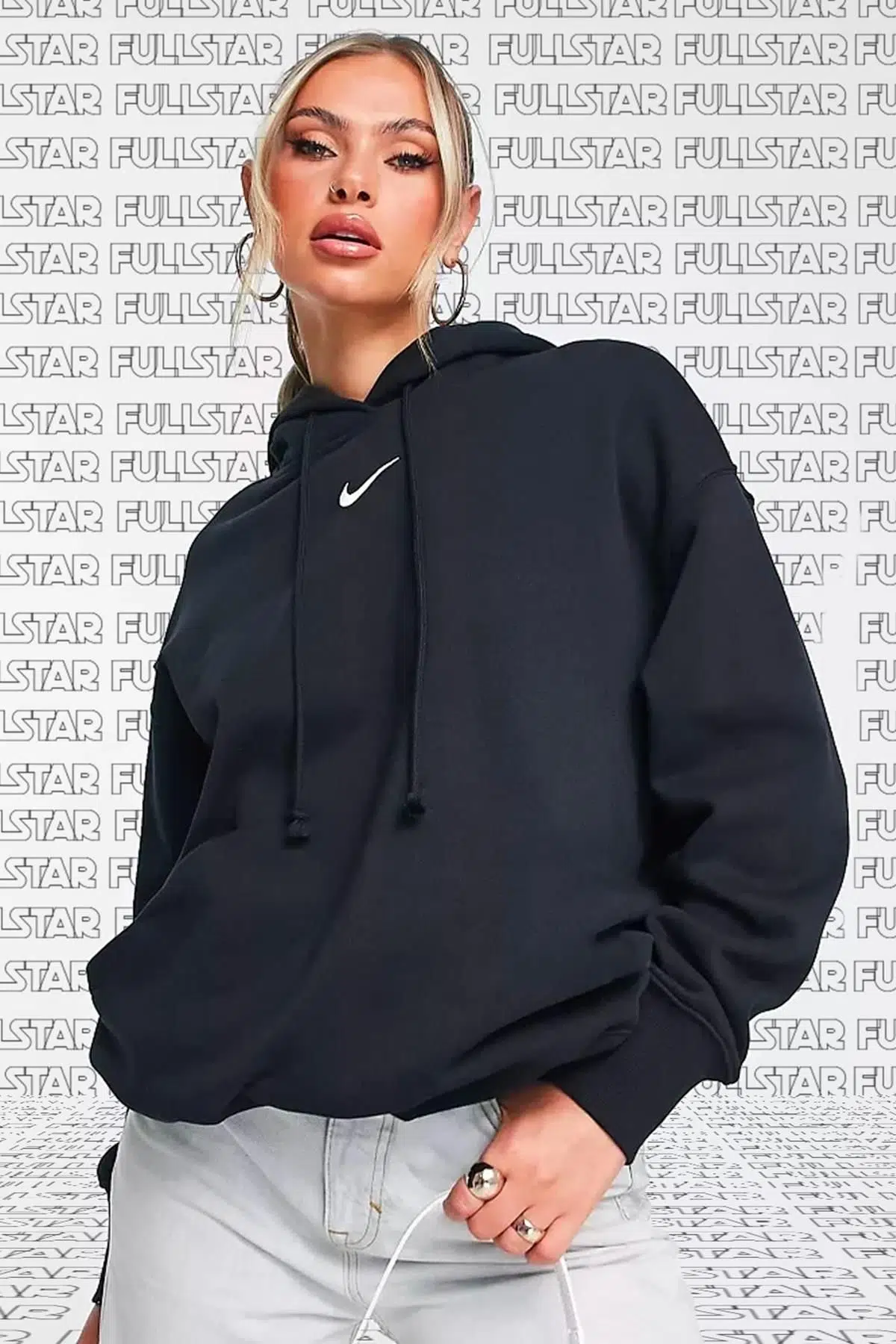 Nike Sportswear Fleece Hoodie Oversized Fit Kapüşonlu Bol Kesim Sweatshirt Siyah