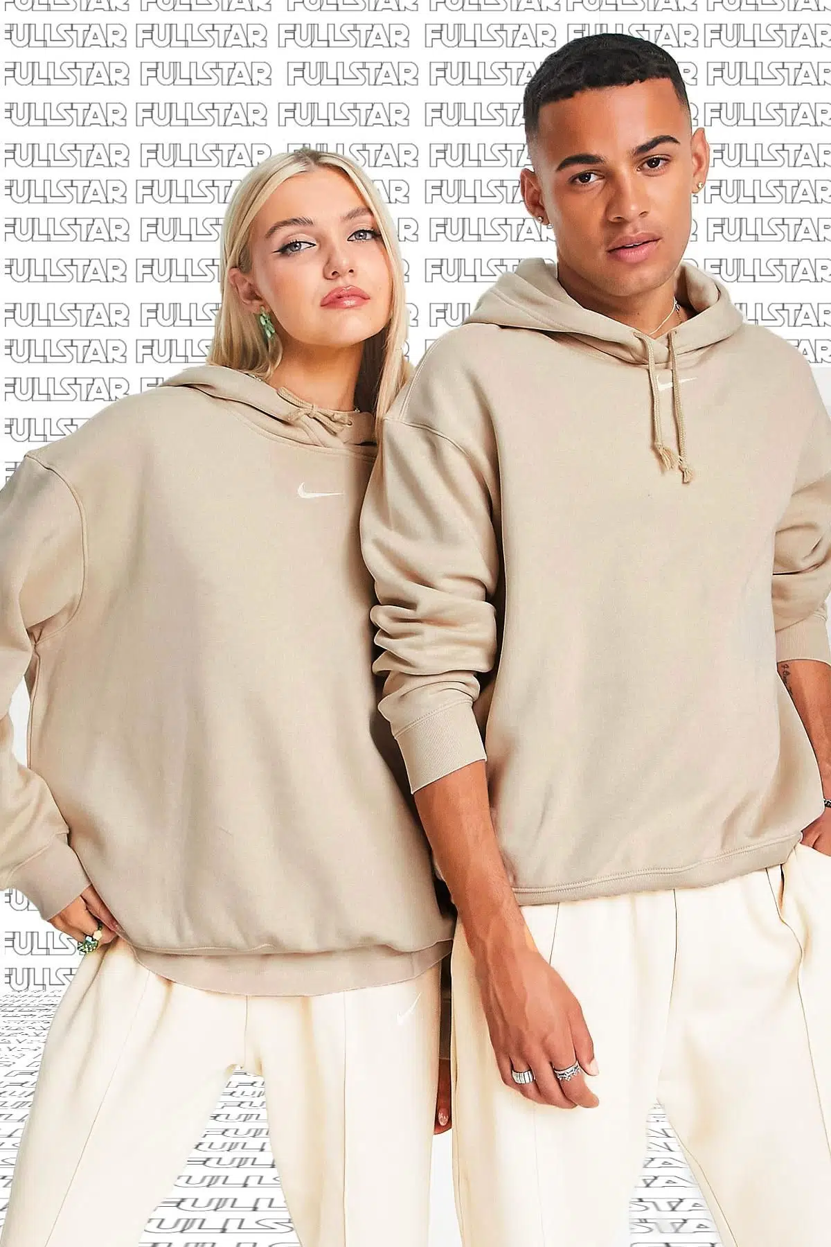 Nike Sportswear Fleece Hoodie Oversized Kapüşonlu Bol Kesim Unisex Sweatshirt Krem Bej