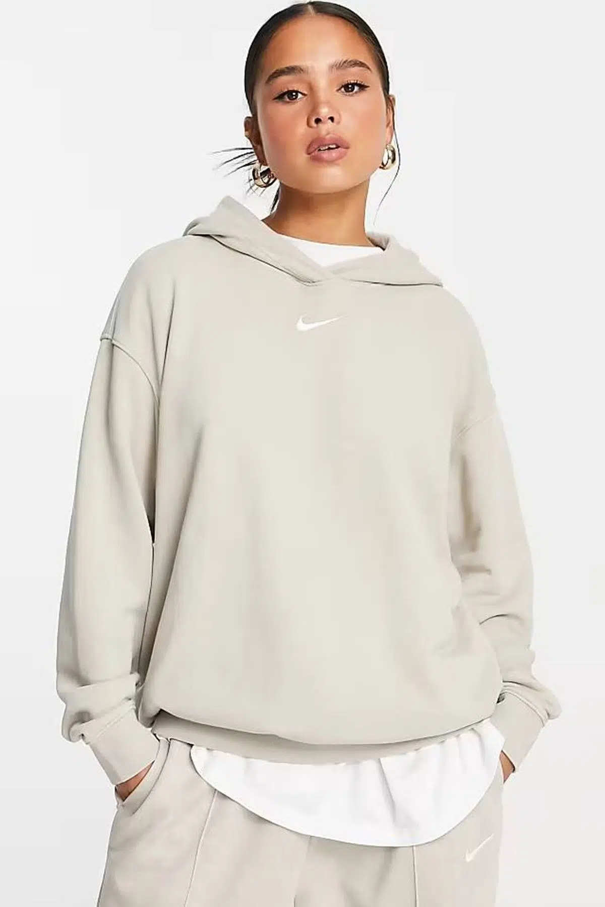 Nike Sportswear Fleece Hoodie Oversized Kapüşonlu Bol Kesim Unisex Sweatshirt Koyu Krem