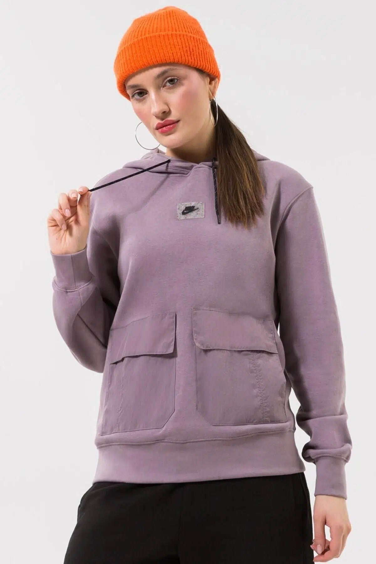 Nike Sportswear Fleece Women's Purple Hoodie Oversize Kadın Geniş Kalıp Kapüşonlu Sweatshirt Mor