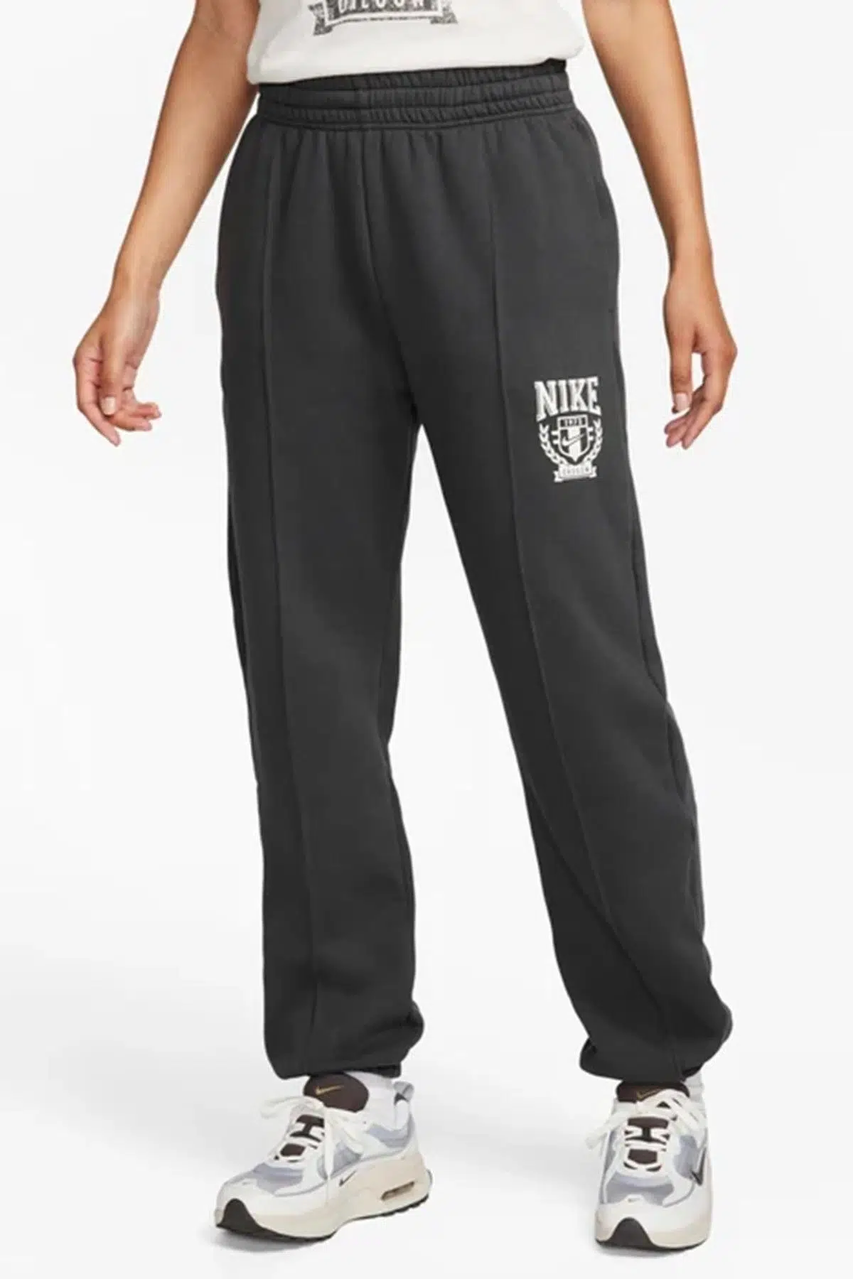 Nike Sportswear Fleece Varsity Kadın Lastik Paçalı Pamuklu Eşofman Altı Antrasit