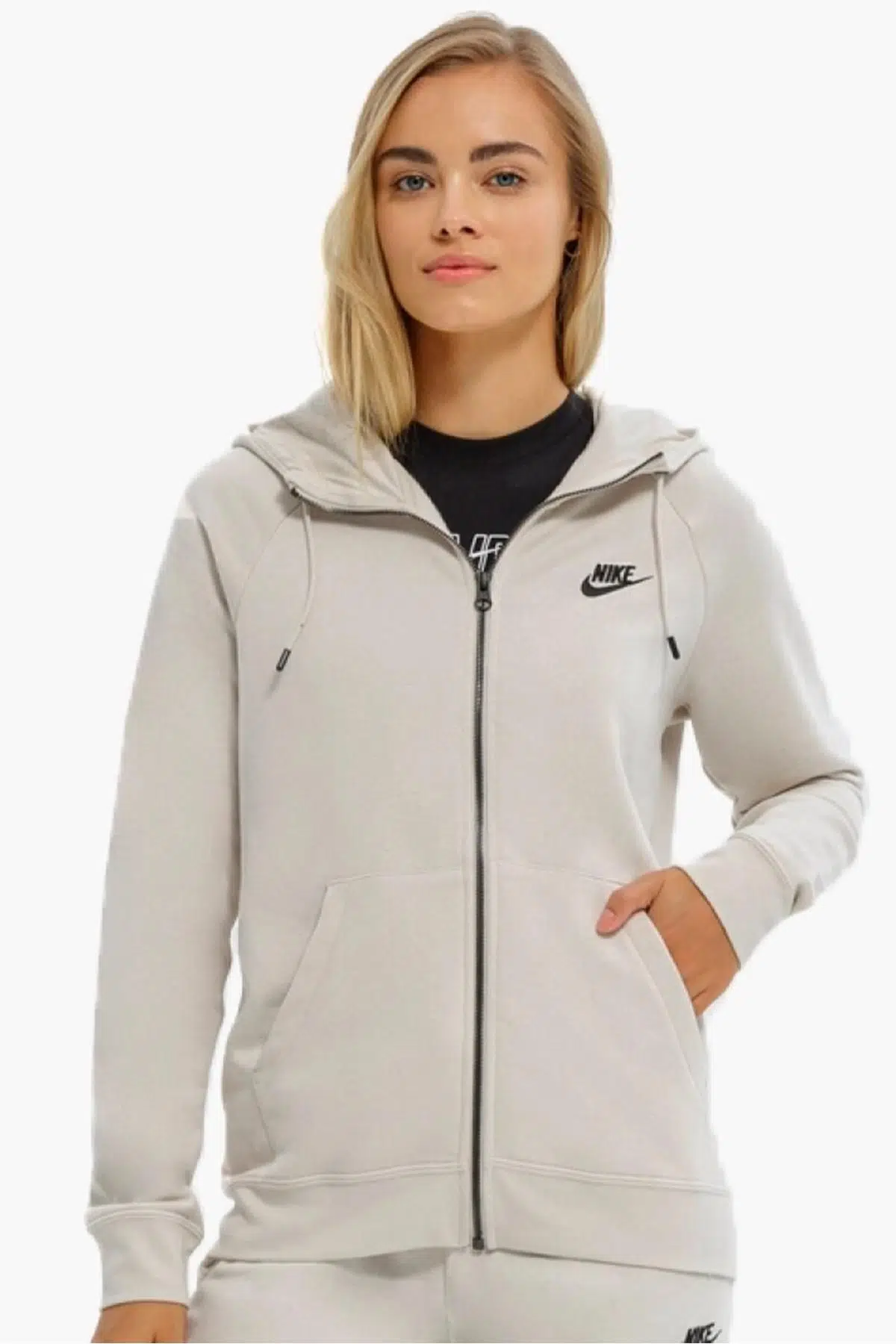 Nike Sportswear Essential Fleece Full Zip Hoodie Kadın Kapüşonlu Sweatshirt Krem
