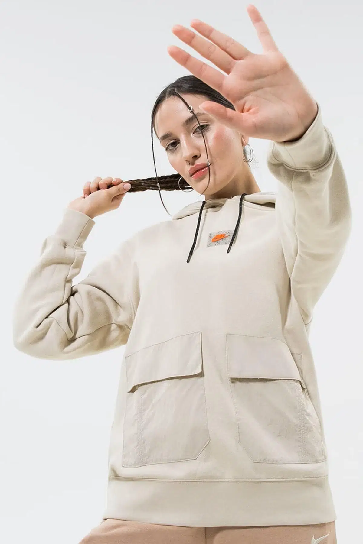 Nike Sportswear Fleece Women's Purple Hoodie Oversize Kadın Geniş Kalıp Kapüşonlu Sweatshirt Bej
